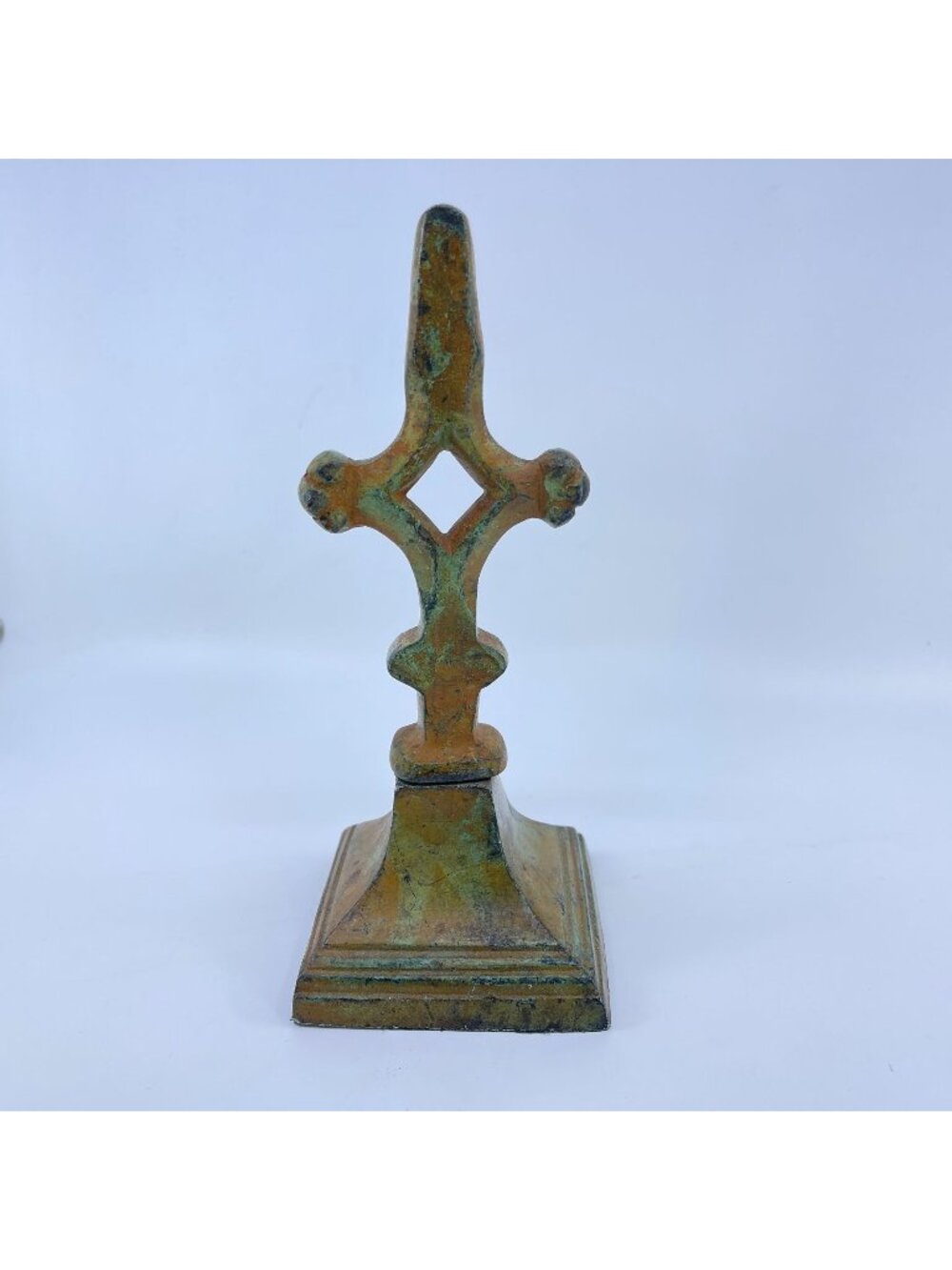 vintage ornate cast brass gothic cross finial with patina decorative finial